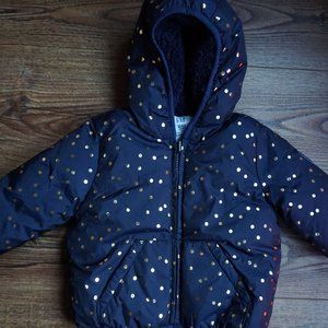 Baby Gap Cold Control Max jacket. Reversible. Navy blue w/gold dots. 6-12 months